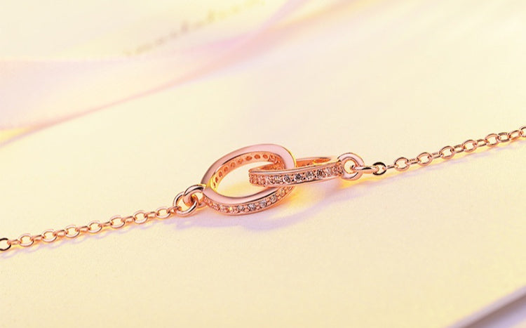 Fashion Zircon Geometric Shape Double Ring Necklace