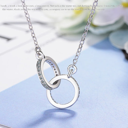 Fashion Zircon Geometric Shape Double Ring Necklace