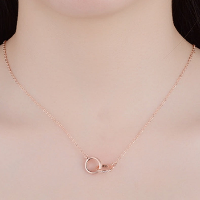 Fashion Zircon Geometric Shape Double Ring Necklace