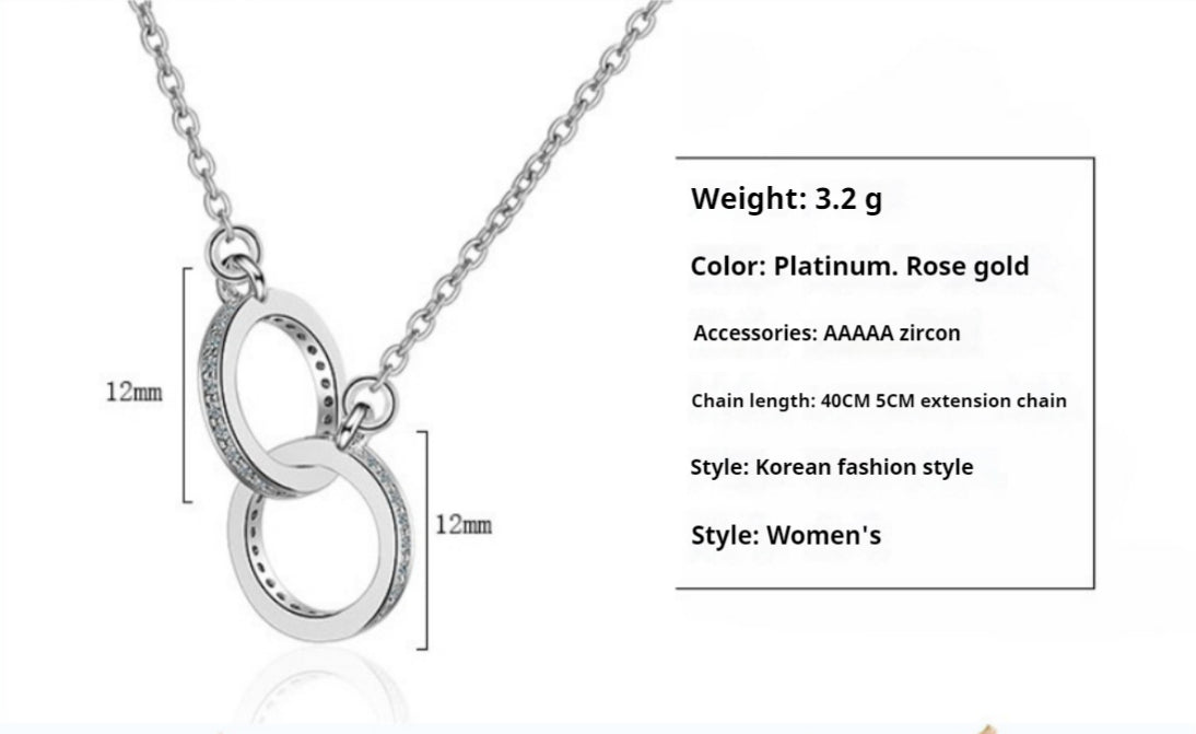 Fashion Zircon Geometric Shape Double Ring Necklace